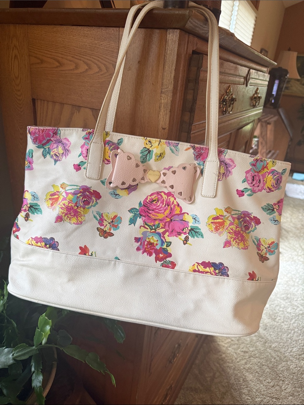Rare Betsey Johnson Scalloped Bow Kawaii Cute Pink Floral Girly Tote Bag
